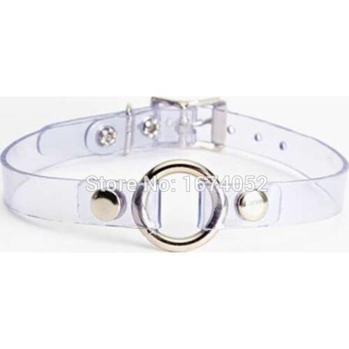 Fashion Women Girl Harajuku Handmade Leather Choker O Round Slave Small Round Vinyl Clear PVC Collar Necklace