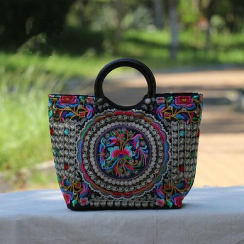 Fashion Embroidery Vintage Shopping Handbags Women!Nice Floral Embroidered Lady Top-Handle bags All-match National Canvas bags