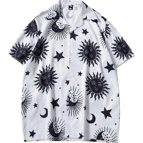 2021 Summer New Men Hawaiian Beach Shirt Mens Vintage Style Print White Shirts Oversized Couples All-Match Short Sleeve Shirt