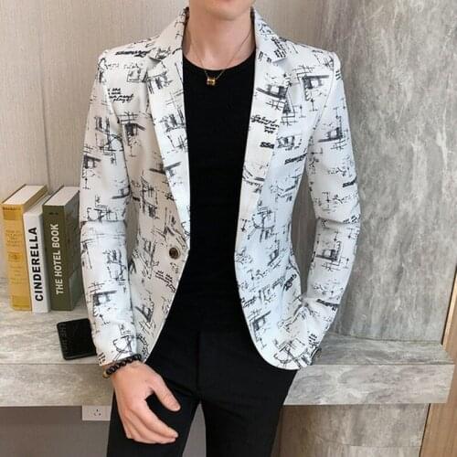 Mens blazer 2021 spring fashion high-quality mens Korean version of the printed Slim formal wedding party prom suit jacket men