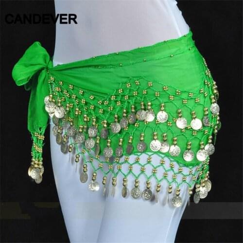 128 Coins hip scarf Belly dance costumes women dancing Waist Chain Wrap Triangle Shawl Adult Dancewear Waistband Tribal Triangle