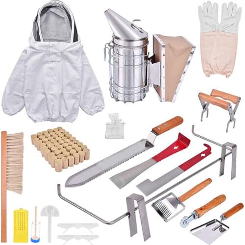 Beekeeping Smoker Set 19Pcs Apicultura Clothing Jacket Suit Cotton Beekeeper Bee Equipment Beekeeping Frame Holder