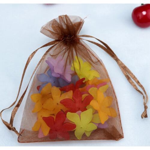 Wholesale 500pcs Drawable Coffee Organza Bags 11x16cm Wedding Favor Christmas Gift Bag Candy Jewelry Packaging Bag Pouches