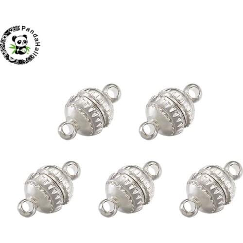 Pandahall 5 Sets Brass Magnetic Clasps for DIY Jewelry Findings Necklace Bracelet Making Round 11x6mm Hole: 1mm