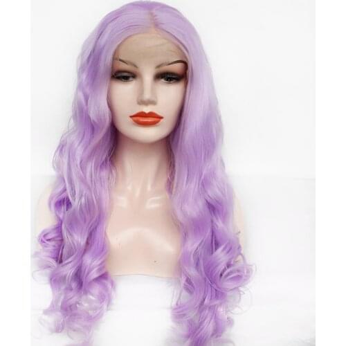 Pastel Lilac Purple Wig Ladies Party Cosplay Travel Long Hair Light Purple Synthetic Lace Front Wigs Body Wave Natural Hairline