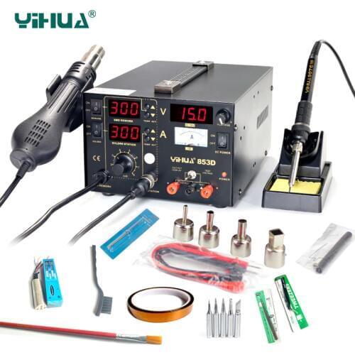 YIHUA 853D BGA Rework Station 3 in 1 SMD Soldering Iron Stations With DC Power Supply Hot Air Gun Rework Station Soldering Tools