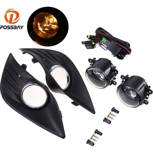 POSSBAY Front Bumper Fog Lamps + Fog Light Covers for Ford Focus MK2(DB3) Sedan 2008 2009 2010 Pre-facelift H11 12V 55W Amber