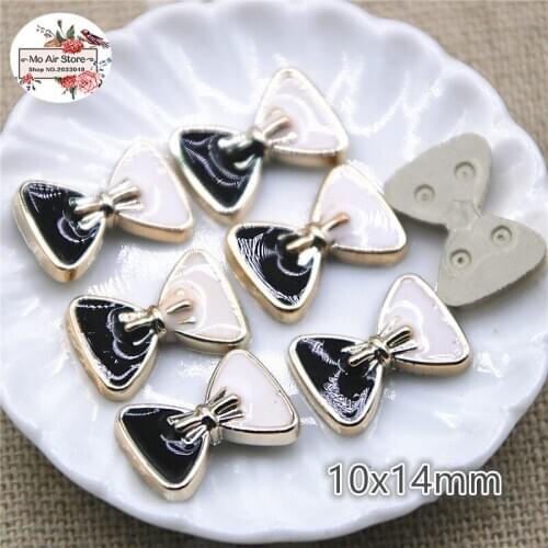 50pcs 10x14mm bowknot delicate white/black Buttons Home Garden Crafts Cabochon Scrapbooking DIY Accessories