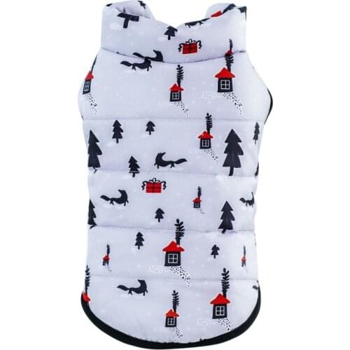 Christmas Dog Vest Jacket Coat Pet Winter Clothes For Small Medium Large Dogs Snow Scene Printed Warm Pet Down Vest Jacket