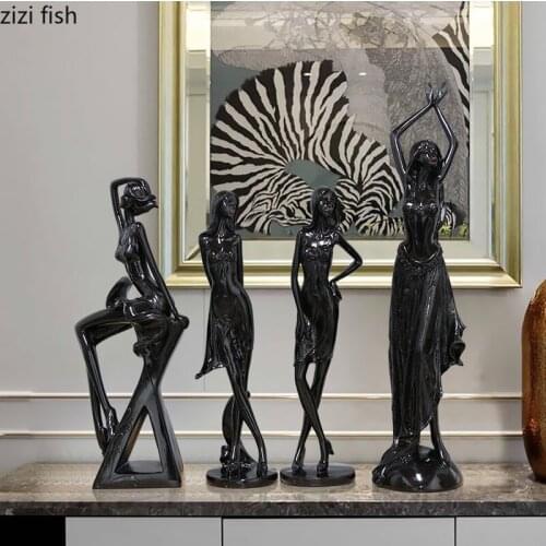 Resin Embellishments Girl Ornaments Four-piece Suit Home Decorations Desktop Ornaments Black Figure Statue Sculpture Crafts
