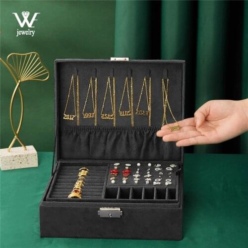 WE New 2021 Black Navy Green Double-layer Velvet Jewelry Box Travel Jewelry Organizer Necklace Earring Ring Storage Women Gifts