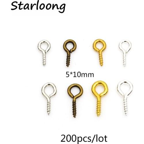 200pcs/lot 5*10mm Jewelry Screw Eye Pins Bail Findings For Pendant Top Drilled Imitation Rhodium Iron Pendant Clasps