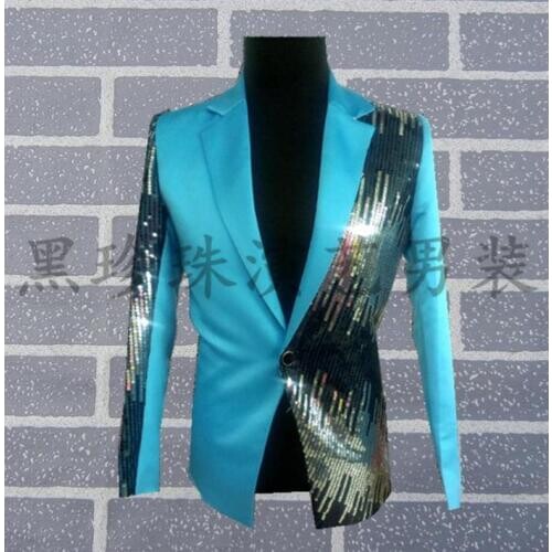 Blue Men Suits Designs Masculino Homme Terno Stage Costumes For Singers Men Sequin Blazer Dance Clothes Jacket Style Dress