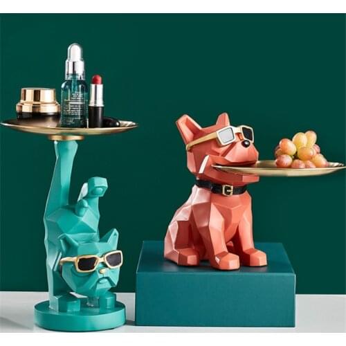 Nordic Resin Geometric Dog Storage Tank Metal Tray Animal Statue Home Decor Living Room Office Desktop Decoration Gifts