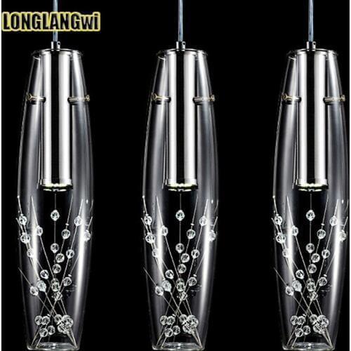 Modern Brief Elegant LED Crystal Pendant Lights 3 head Rectangular Plate Drum Light Pendant Lamp For Dining Room lighting