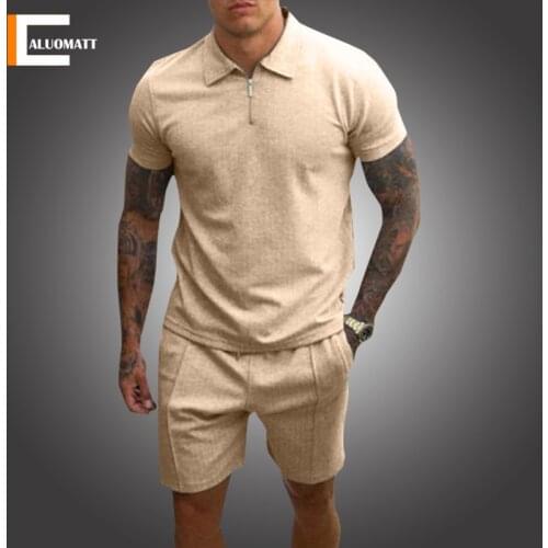 New Fashion Mens Sets 2 Piece Summer Tracksuit Male Casual Polo Shirt+short Fitness Jogging Breathable Sportswear Husband Set