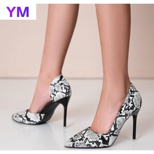 Sexy Ladies Best Quality Elegant Pointed Toe Snakeskin Thin High Heel Women Stiletto Mujer Pumps Shoes Plus Size Zapatos Mujer