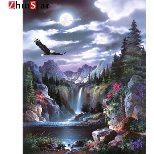 Rhinestone 5d DIY Diamond Painting Landscape Waterfall Diamond Embroidery Mosaic Pattern Square Diamond Home Decoration ZWQ