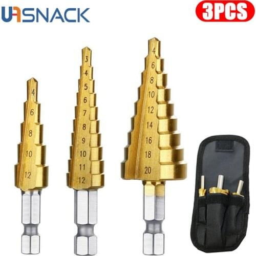3pcs Step Drill Bit Hss Titanium Coated Step Cone Metal Hole Cutter Metal Hex Tapered Drill Power Tool Part 3-12mm 4-12mm 4-20mm