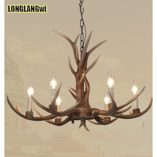 Europe Country 6 Head Candle Antler LED Chandelier Retro Resin Deer Horn Lamps Home Decoration Chandeliers Lighting