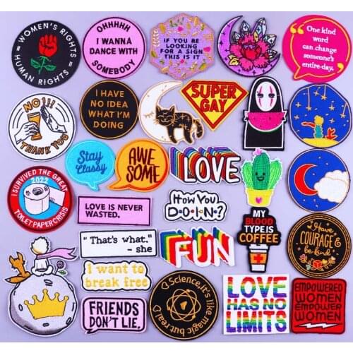 Hippie Letter Patches For Clothing Thermoadhesive Patches Gay Pride Heart Patch Anime Embroidery DIY Iron on Patches on Clothes