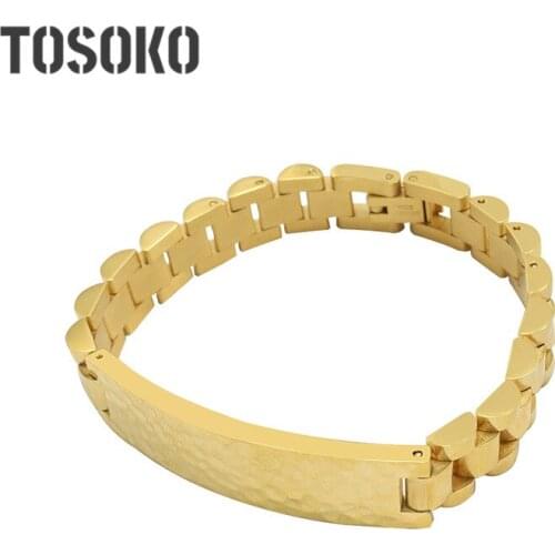 TOSOKO Stainless Steel Jewelry Long Brand Stitched Watchband Bracelet Womens Exaggerated Hip Hop Bracelet BSE272