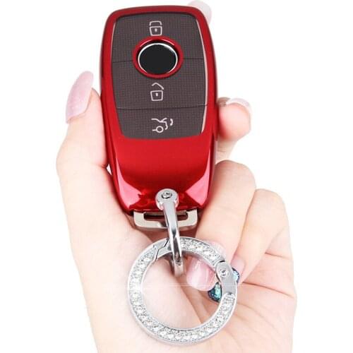 TPU Key Fob Cover with Keychain Ring for Mercedes Benz 2017-2021 E-Class 2018-2021 S-Class 2019-2021 A C G-Class Car Interiors