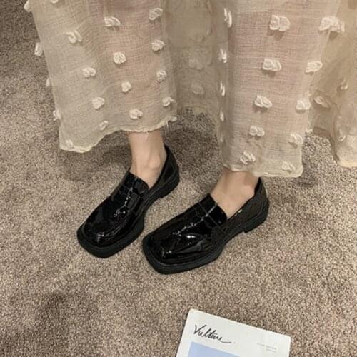 Summer small leather shoes women British style new retro thick heel square toe single shoes all-match