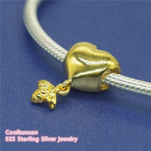 Spring 925 Sterling Silver Heart & Bee Charm Beads Fit Original Pandora Charms Bracelet jewelry