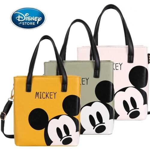 Hot Disney Mickey Mouse Women Handbag Female Bags Fashion Cartoon Print PU Leather Shoulder Messenger Storage Tote Bucket Bag