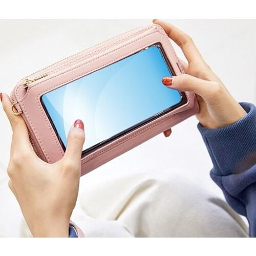 Women Touch Screen Wristlet Handbag, RFID Protection Small Wallet Purse Crossbody Phone Bag