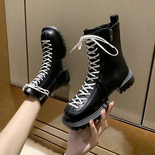 Hot Sale Brand Ladies Shoes Boots Ladies Summer Boots Zipper Round Head Fashion 2020 Black Med Rock Lolita Ankle Ladies Rubber