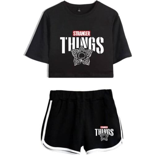 Pop Stranger Things T-shirts Short set Girl Sexy Sports Suit Tracksuit Shirts Outfit Leisure Two Piece Set Women Tops Shorts set