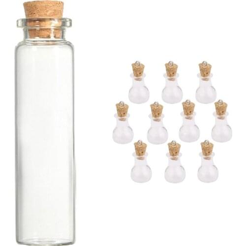 10 Pcs Glass Bottle Cork Glass Bottle Pendant & 10 Pcs 20Ml Mini Clear Wishing Bottle Message Glass Vial