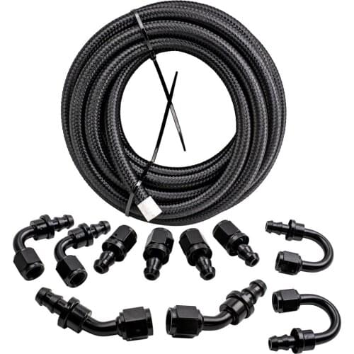 20Feet 6AN Stainless Steel Braided Fuel Line +Push Lock Hose End AN6 Kits