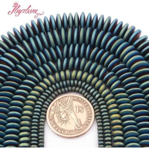 2x3,2x4,3x6,3x8,3x10,3x12mm Rondelle Frost Green Hematite Stone Spacer Beads For Women Necklace Bracelet Jewelry Making DIY 15"