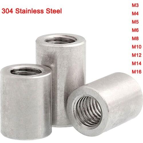 304 Stainless Steel Extend Long Round Coupling Nut Round Coupling Nuts Connection Thread Nut M3 M4 M5 M6 M8 M10 M12 M14 M16