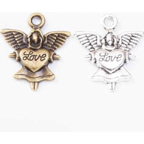 80pcs 24*20MM silver color love angel fairy charms antique bronze metal alloy pendants for bracelet earring diy jewelry making