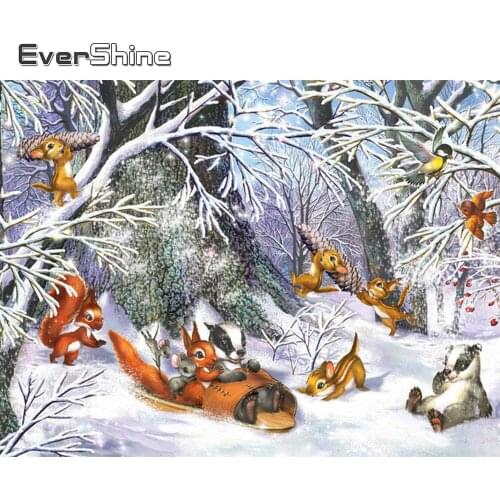 Evershine Diamond Embroidery Squirrel Animals Diamond Painting Kit Picture Of Rhinestones Mosaic Winter 5D DIY Art Home Decor