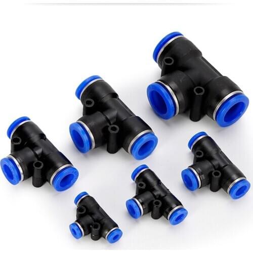 Free shipping 10Pcs PE4 PE6 PE8 PE10 PE12 PE14 PE16 Pneumatic 4mm to 4mm T Type One Touch Push In Quick Fittings