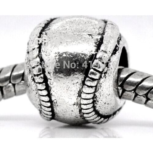 Free Shipping! 20 Silver Tone Baseball European Beads Fit Charm Bracelet 11x9mm M01501