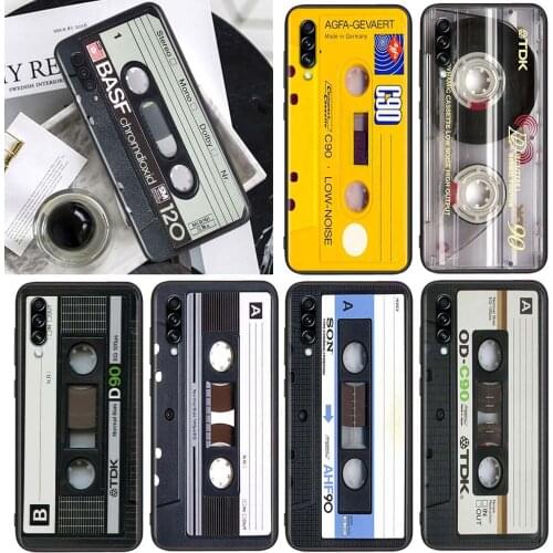Vintage Magnetic Tape Cassette for Samsung Galaxy A90 A80 A70 A60 A50 A40 M30 A20E A2Core A10S A10E Soft Black Phone Case
