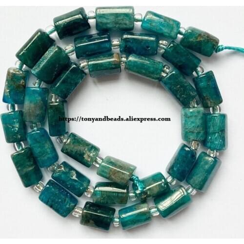 7'' Natural Faceted Blue Apatite Cylinder Spacer Stone Beads For Jewelry DIY Making