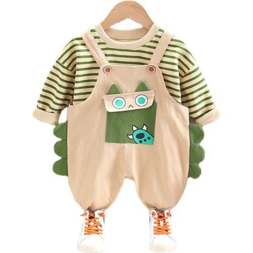 Spring Autumn Baby Girls Fashion Clothes Children Boys Cotton T-Shirt Overalls 2Pcs/Sets Toddler Casual Clothing Kids Sportswear