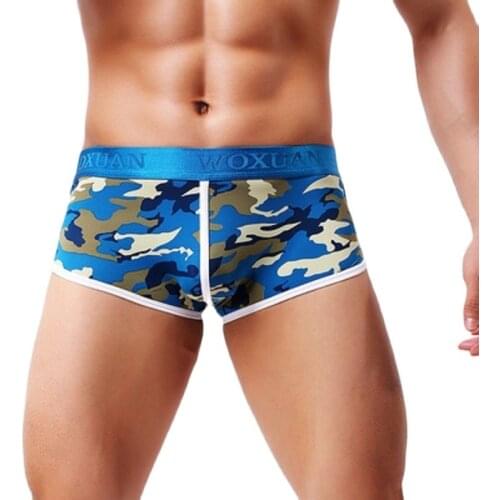 Mens Camouflage Fad Movement Jogging Boxer Shorts Breathable Wide Belt Undershirt U Convex Pouch Soft Sweat Absorbent Underwear