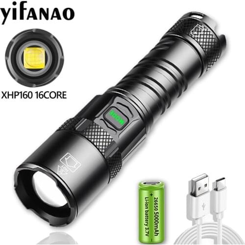 XHP160 16 CORE Super Bright LED Flashlight Rechargeable 5 Lighting Modes 3800LM Zoomable Waterproof Torch Lighting for Camping
