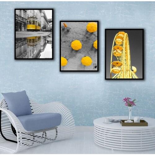HD Canvas Art Wall Painting Black White Yellow Gold Bus Street sky wheel For Office Home Decoration 3 Pieces