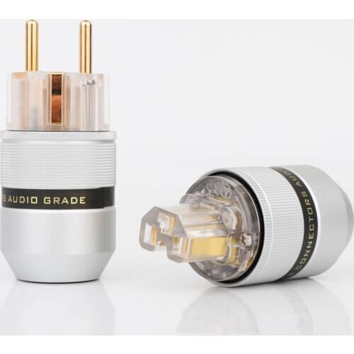 HIFI Pair AGE(T)+AGF(T) Gold plated AC Schuko Audio Power connector+IEC Female Plug, Audio power cable Supply EU socket DIY