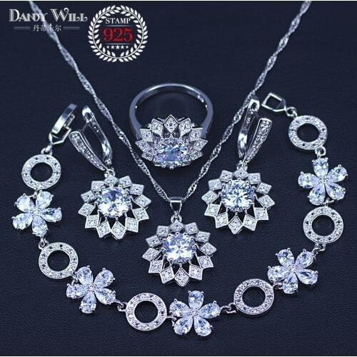 Exquisite Pure White Cubic Zirconia Jewelry Sets For Women Wedding Necklace Drop Earrings Bracelet Ring Free Gift Box