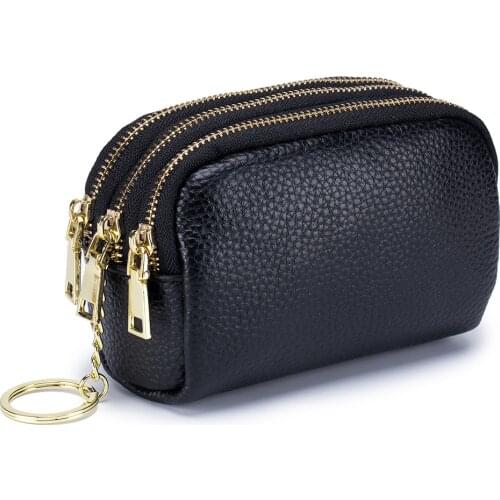 New Genuine Leather Women Wallets Female Coin Purse Small Zipper Money Bags Lady Pouch Card Holder With Key Ring Handbag